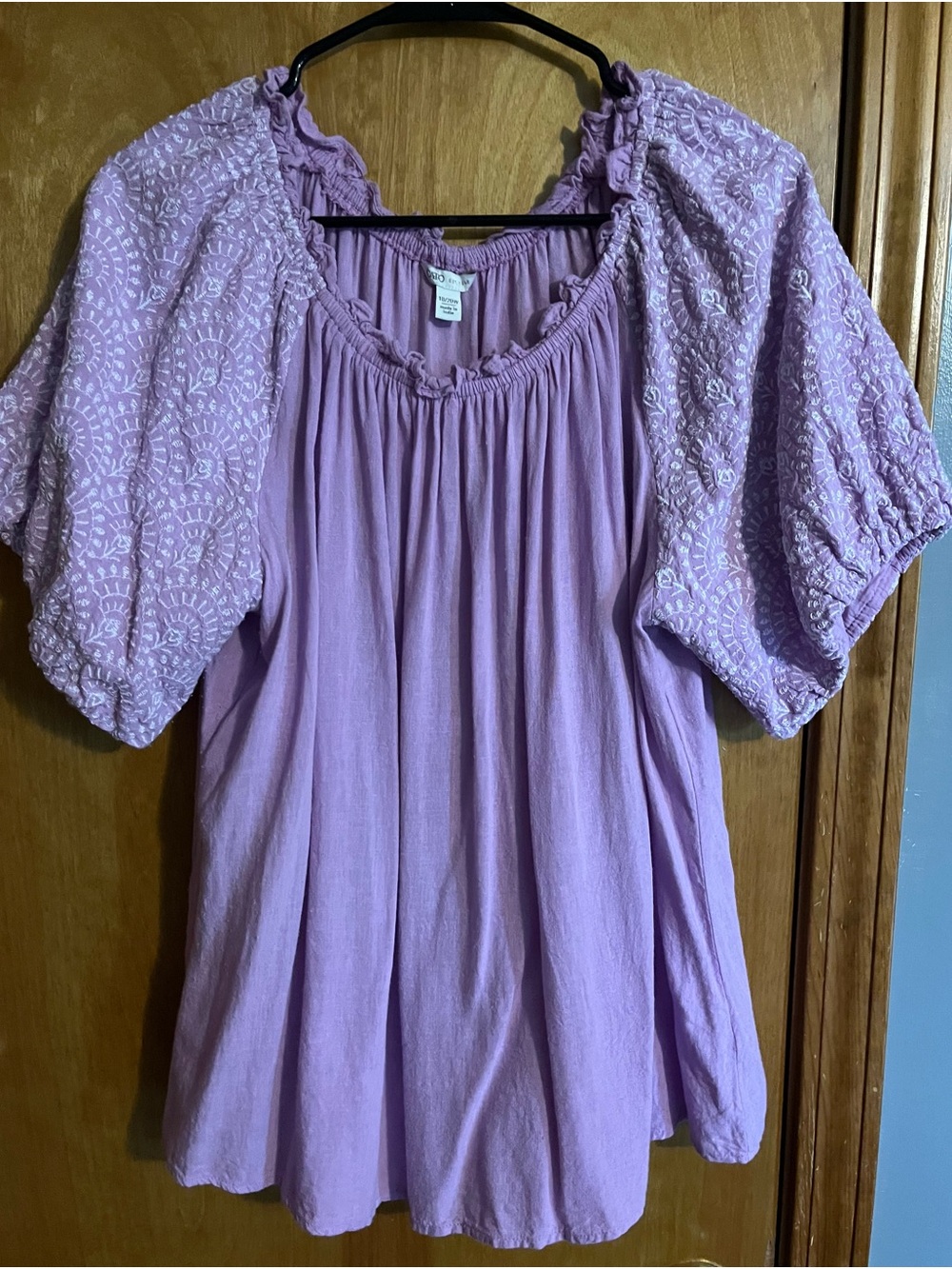 Cato Lavender Puff-Sleeve Embroidered Peasant Top